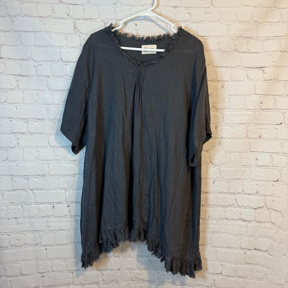 Chic Dark Gray Frayed Hem Tunic